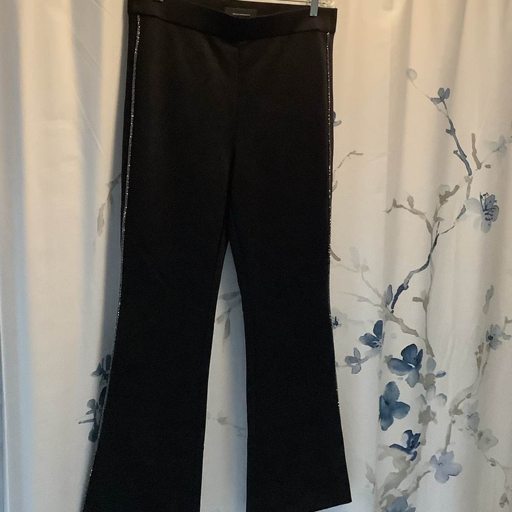 WHBM Black Flared Scuba Pants with Side Detailing in Rhinestones